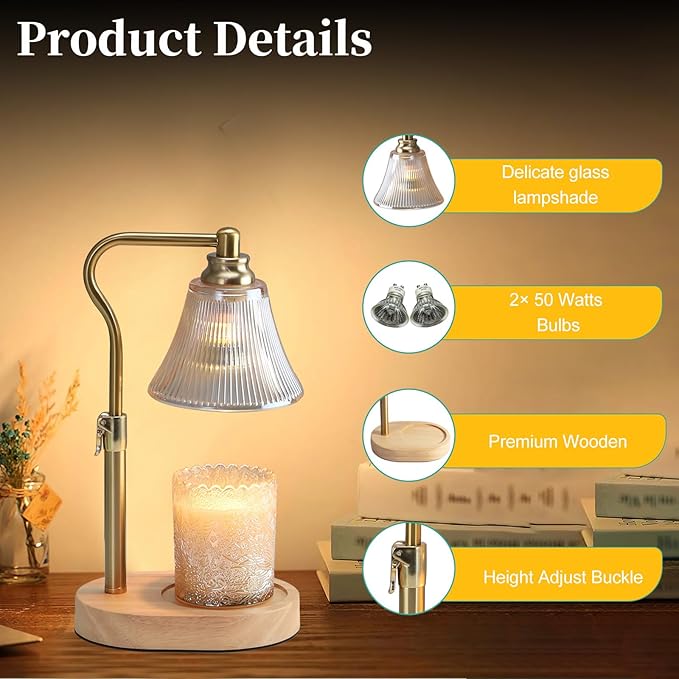 Dialan's Candle Warmer Lamp with Timer - Electric Candle Warmer Lamp with Height Adjustment and Dimmer for Warming Scented Wax, Home Décor and House Warming Birthday Gifts for Women Mom