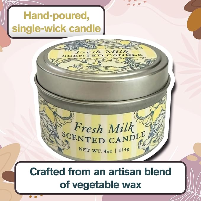 Greenwich Bay Hand-Poured Scented Candle in Decorative Tin – 4 oz/114 g Travel Candle with Lead-Free Wick, Vegetable Wax, Long-Burning Aromatherapy Gift, Single Wick – Made in USA (Fresh Milk)