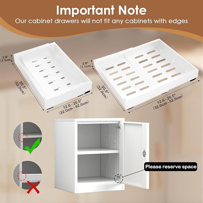 THMINS 2 Pack Expandable Pull Out Cabinet Organizer, 21" Deep Expandable (12.6" - 20.5") 3 Heavy Duty Slide Drawers Pull Out Drawers for Kitchen Storage Cabinet (White)