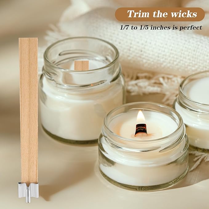 120pcs Natural Wood Wicks for Candle Making, Crackling Wooden Wicks with Metal Bases,5.1 "x 0.5" x0.02 Thin Crackling Wick for Soy Wax, Coconut Wax, Perfect for DIY Candle-Making, Long Lasting Flame