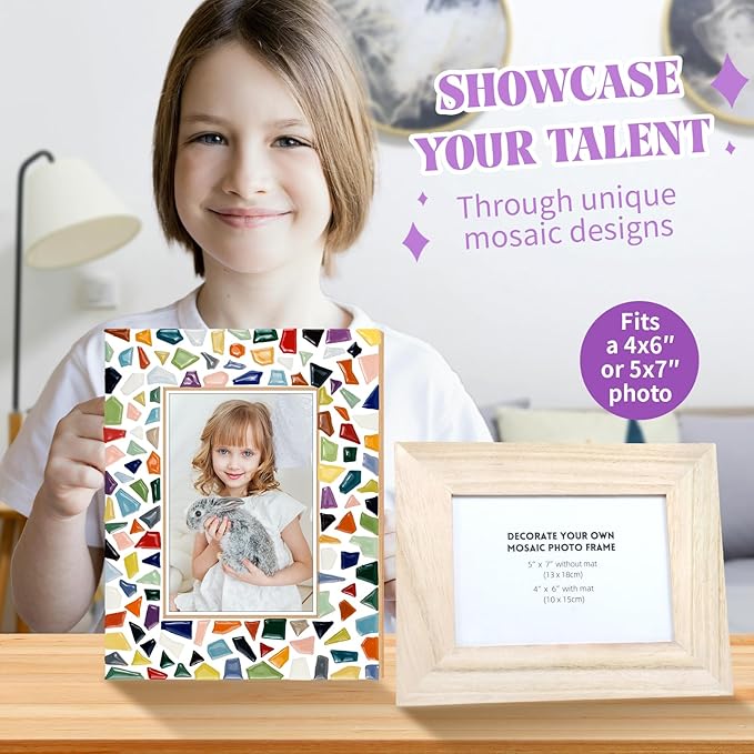 goldentime Decorate Your Own Mosaic Picture Frame - DIY Mosaic Craft Kits Fun Arts and Crafts for Adults Christmas Valentine Birthday Father’s Day Gifts