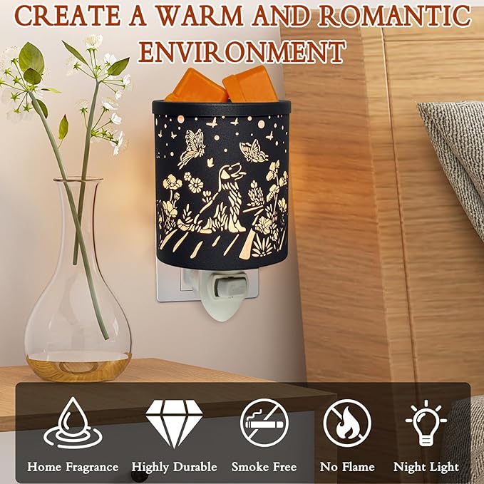 Plug in Wax Warmer for Scented Wax melt Warmer Scentsy Wax Warmer for Fragrance Oil Candle Warmer for Office Bedroom Gift & Home Decor（Dog and Butterfly）