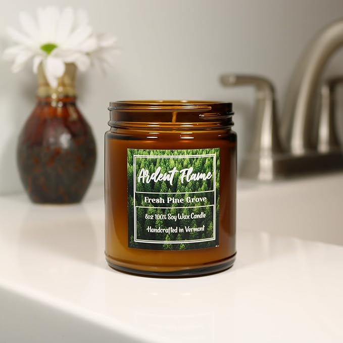Candles | Fresh Pine Grove | 100% Natural Soy Wax Candle for Home Decor | Highly Scented | Premium Fragrance | Handmade in Vermont, USA | 8 oz | Long Lasting | Gift for Women and Men