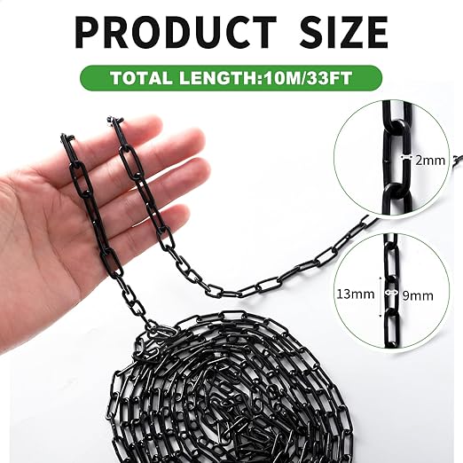 33 ft 1/12" Metal Hanging Chains Fixture Chain Decorative Chain Light Duty Chain Utility Chains for Hanging Plants, Basket, Light Fixture, Chandelier, Lamp (2mm 33ft)