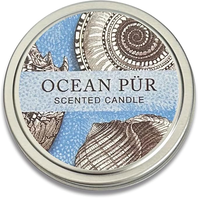 Greenwich Bay Hand-Poured Scented Candle in Decorative Tin – 4 oz/114 g Travel Candle with Lead-Free Wick, Vegetable Wax, Long-Burning Aromatherapy Gift, Single Wick – Made in USA (Ocean Pur)