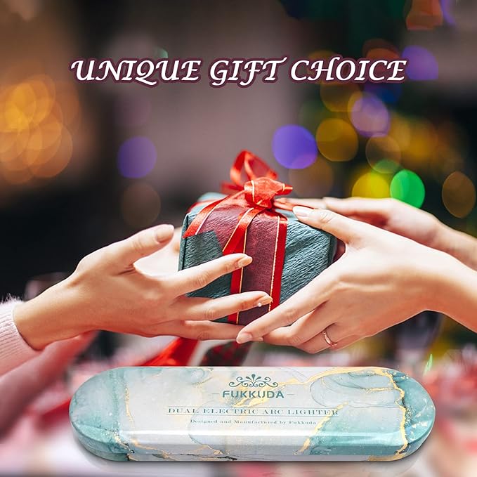FUKKUDA Electric Candle Lighter with Gift Box - USB Rechargeable Windproof & Flameless Plasma Arc Lighter for Candles, Ocean Box Rose Gold