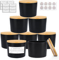 CONNOO 8 Pack 12 OZ Black Glass Wide Mouth Candle Jars for Making Candles with Airtight Bamboo Lids Nice Sticky Warning Labels for Candle Making Empty Container Bulk - Dishwasher Safe