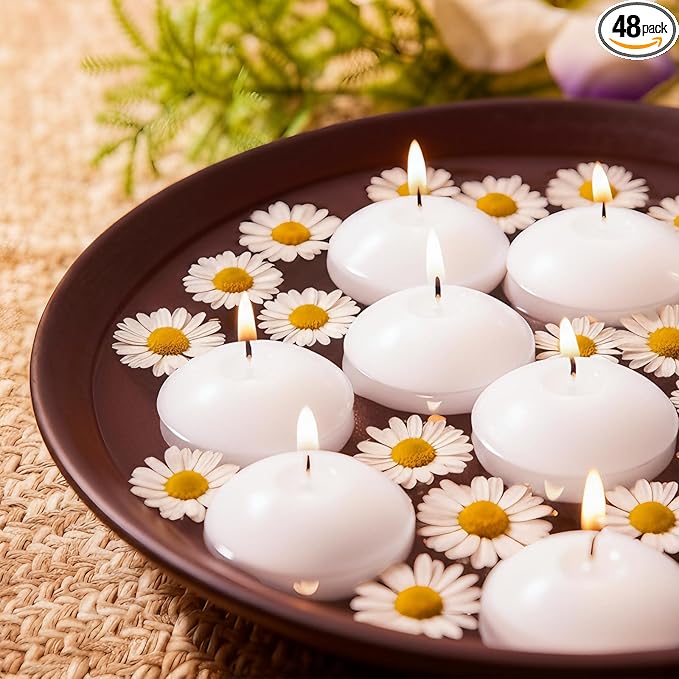 1.75 inch White Floating Candles, 48 Pack 5-6 Hours Long Burning Floating Candle, Burn Clean & Unscented Floating Candles for Centerpieces,Wedding, Christmas
