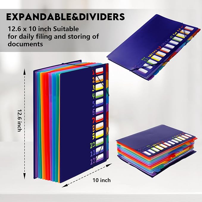 24 Pockets Expanding File Folder Organizer,Accordion File Organizer,A4 Letter Size,Rainbow Tab, for Home/Office/School Document Organizer (Blue)