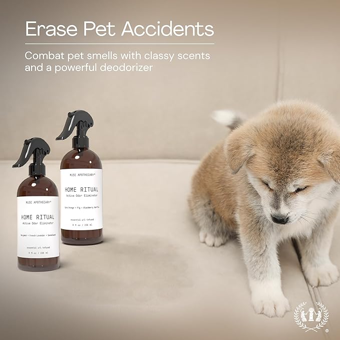 Muse Apothecary Home Ritual Active Odor Eliminator Spray - Furniture Deodorizer Spray & Bathroom Odor Eliminator for Home - Essential Oil Air Freshener - 8oz, Bergamot + French Lavender + Sandalwood