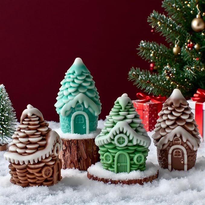 Pinecone House Christmas Cylinder Candle & Resin Mold - Resin Casting Silicone Molds for Home Decor & Candle Making Wave Spiral Mold