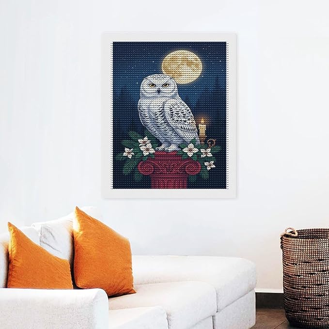KIVJMSIDJA Snowy Owl & Candle Glow - Winter Night Scene Diamond Painting Kits for Adults,Diamond Art Kits for Beginners 5D Round Diamond 16"x20"