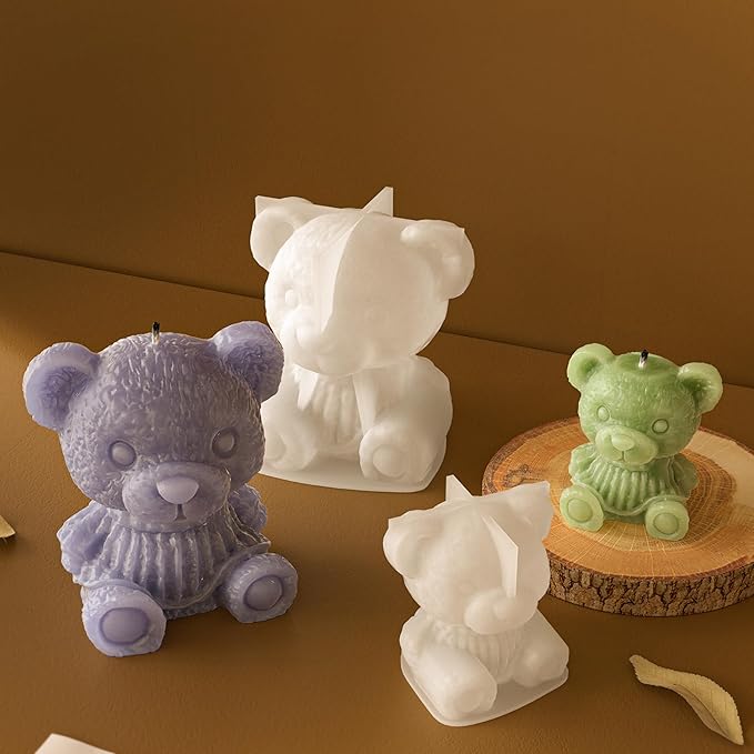 2 Pack Cylinder Animal Molds Bear Candle & Resin Mold - Resin Casting Silicone Molds for Home Decor & Candle Making Wave Spiral Mold