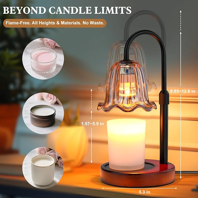 Candle Warmer Lamp Electric: Dimmable Timer Candles Warming Lamps - Height Adjustable Burner Jar - No Flame Scented Melts Wax - All Candle Jars Table Light Home Decor