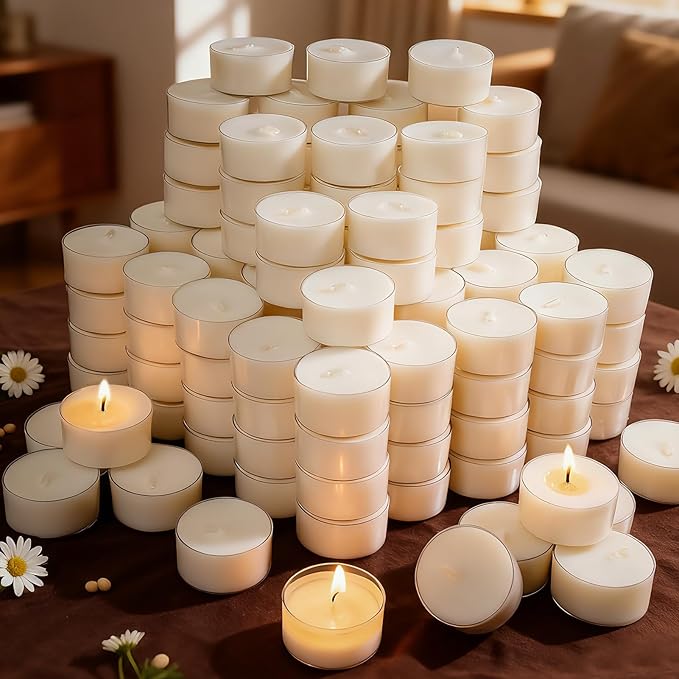 Soy Tealight Candles 120 Pack, 6 Hours Long Burning Tealights Candles Bulk, Natural Soy Wax Tea Light Candle Paraffin-Free, Unscented Small Tea Candle for Emergency,Dinner