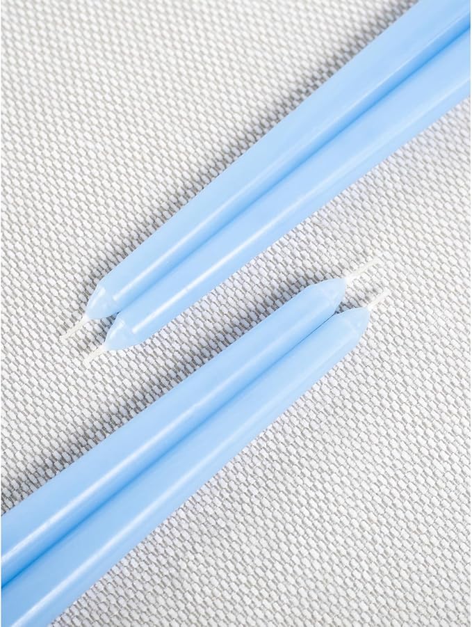 CANDWAX Light Blue 8 inch Taper Candles Set of 12 - Unscented Smokeless Dripless Tall Candlesticks - Perfect for Special Occasions and Ordinary Dinners and as Easter Candles - Light Blue Candle Sticks
