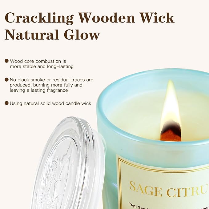 2 Pack Candles for Home Scented,Wood Wick Sage Citrus Scented Candle,22.6 oz 150 Hour Long Burning Lasting, Natural Soy Wax Candles Gifts Set,for Holiday Day