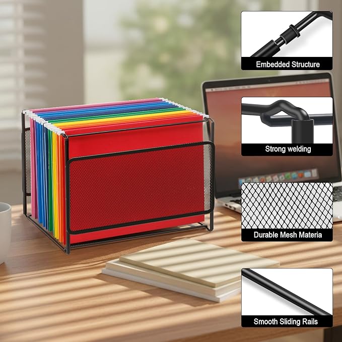 Comix Hanging File Organizer, Letter Size File Folder Organizer with Metal Mesh, Space-Saving File Folder Storage Box for Home Office Supplies(2 Packs)