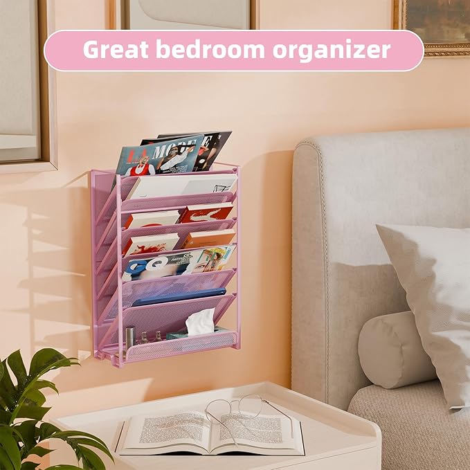 Simple Trending Wall File Organizer, Mesh 7-Tier Vertical Hanging File Holder, Desktop Metal Files Rack for Office and Home, Black