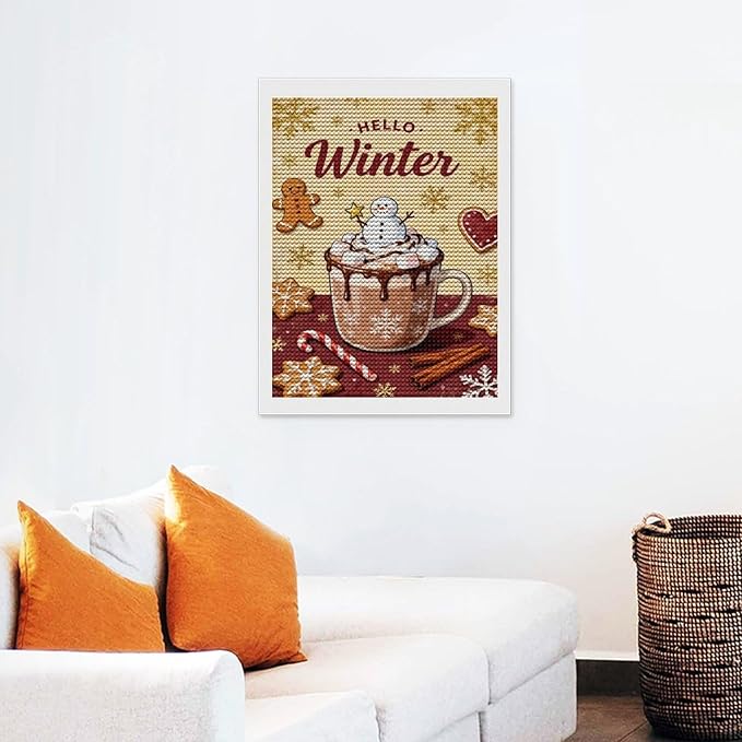 Diamond Painting Kits for Adults - Hello Winter Ice Cream & Gingerbread Snowflakes & Candles Painting DIY 5D Full Drill Diamond Dots Paintings with Diamonds Gem Art And Crafts Home Decor 12"x16"