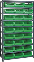 Quantum MSU-531GN Heavy-Duty Modular Magnum Steel Shelving Storage Rack Unit for Manufacturing Warehouse Distribution | (10) Shelves; (27) QMS531 Green Bins | 42"W x 18"D x 75"H, Gray, Carbon Steel