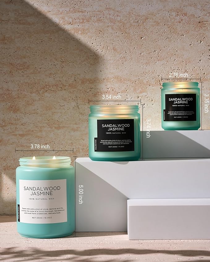 M&SENSE Sandalwood Jasmine Scented Candles for Home, 19.4oz Natural Soy Wax, 110-Hour Long Lasting, Non Toxic Soy Candles Clean Burn, Spring Smelling for Mom, Aromatherapy Gifts for Housewarming