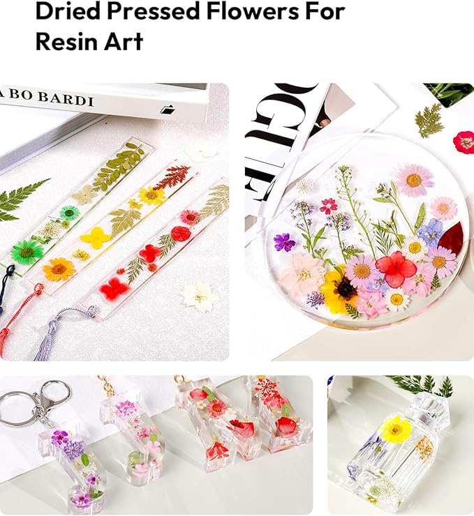 Dried Flowers, Resiners 174Pcs Pressed Flowers for Craft Pink Real Natural Dried Flowers Dry Leaves Kit for DIY Making Crafts Resin Soap Candle Scrapbook Supplies Card Making Jewelry