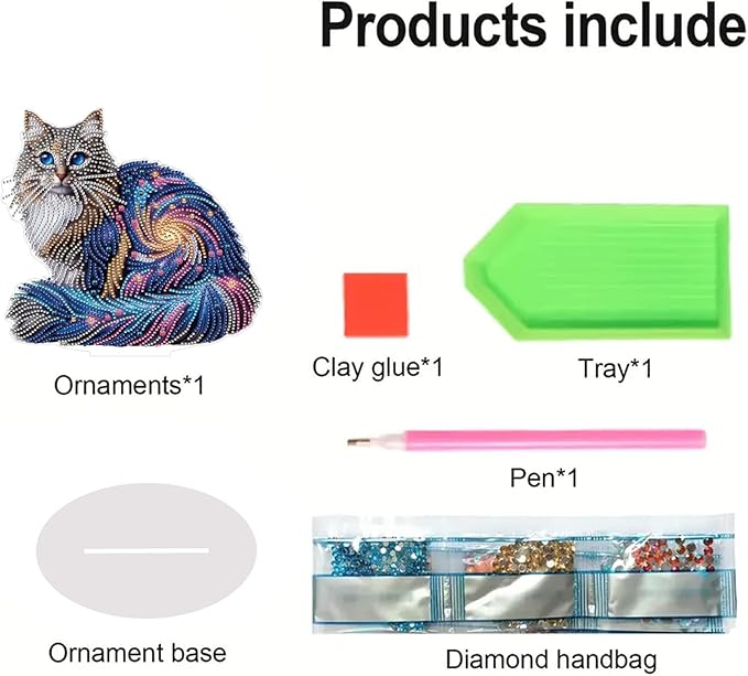 ARTopet DIY Diamond Desktop Ornament PET Irregular Shape Special Shaped Crystal Double Sided Pattern Single Sided Drill Diamond Art Painting Tabletop Home Ornaments Decor-Cat