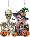Diamond Art Painting Pendant 5D Diamond Art Hanging Kit Halloween Skull Pumpkin DIY Crystal Window Door Pendant for Adults Gift Wall Home Halloween Decoration (24.1x23.1 cm)
