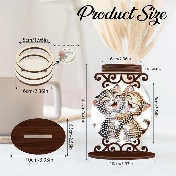 DIY Diamond Candlestick Holders Diamond Art Painting Wooden Home Decoration Candlestick Christmas Halloween Ornaments Double-Sided Diamond Cat Hug Candle Holder Kits Tabletop Decoration