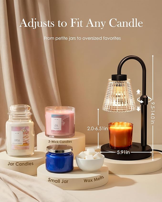 Girece Candle Warmer Lamp with Timer and Dimmer, Adjustable Height Electric Candle Warmer for Jar Candles, 2 Bulbs, Modern Home Decor Birthday Gifts for Women, Housewarming Gifts New Home