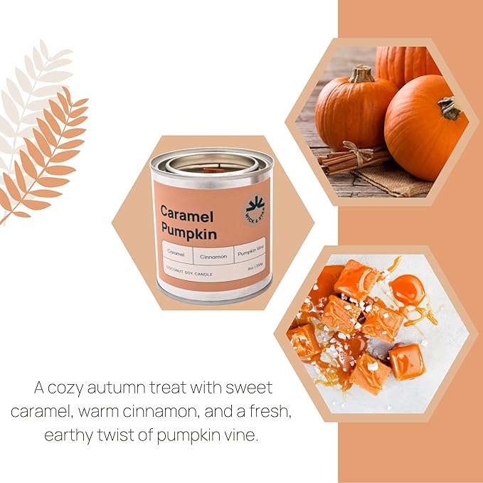 Wick & Star Vegan Non-Toxic, Wood Wick, Natural Coconut Soy Wax Aromatherapy Candle, Clean Burning (Caramel Pumpkin)