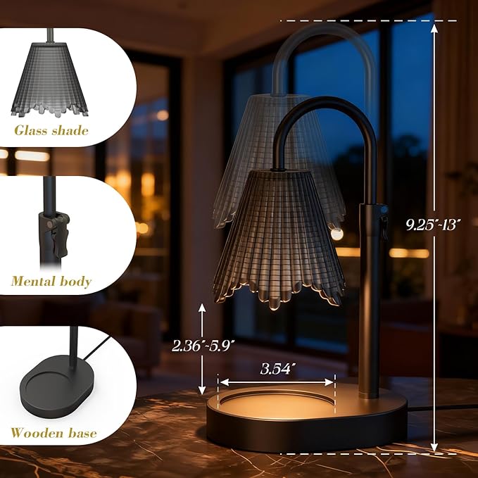 Candle Warmer Lamp with Timer & Dimmable 4-Level Brightness - Adjustable Height,for New Home Bedroom, Gifts for Women (Black2)