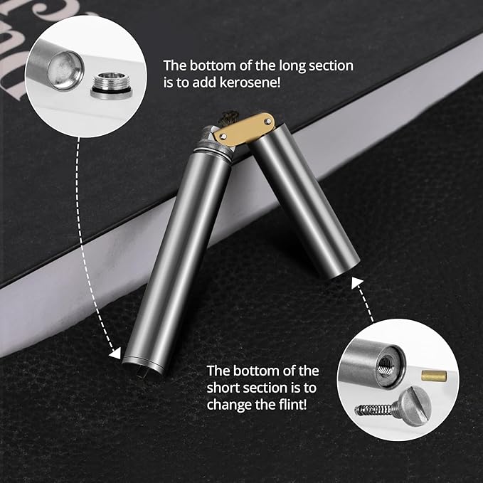 CHOICEDC Vintage Lighter, Cool Trench Lighter, Unique Kerosene Lighters Fluid Refillable, Novelty Nunchuck Slim Lighters, Fancy Gifts for Men Dad Husband (Silver)