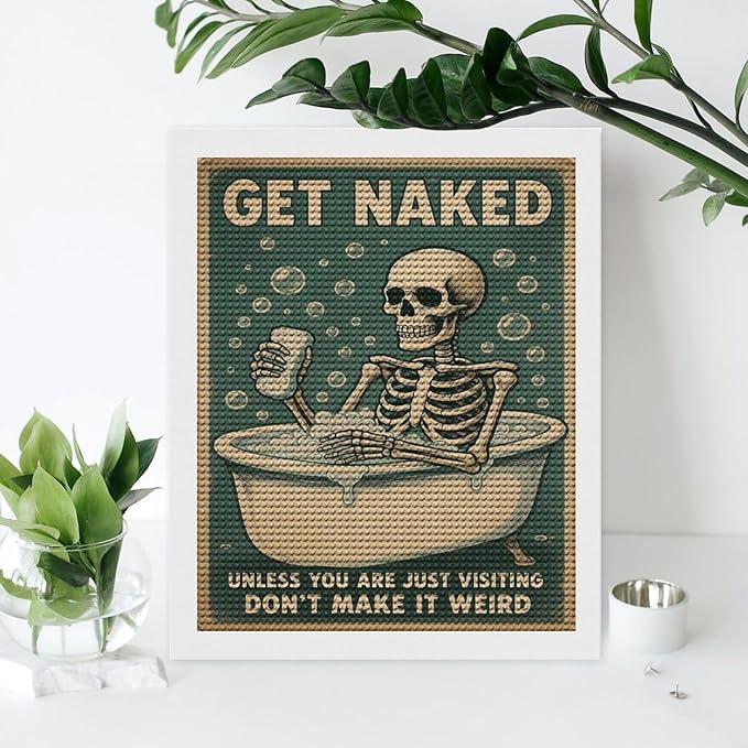 KIVJMSIDJA Skull —Get Naked Unless You are Just Visiting Diamond Painting Kits for Adults,Diamond Art Kits for Beginners 5D Round Diamond 16"x20"