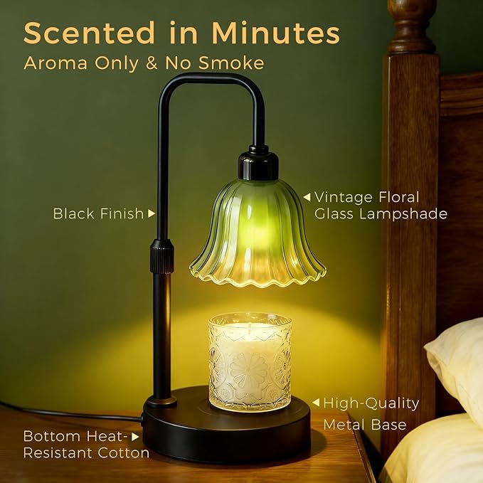 DomeStar Flower Candle Warmer Lamp, Adjustable Height Wax Melting Unique Lamp with Timer & Dimmer, Vintage Bedroom Decor for Scented Jar Candles - Ideal for Housewarming Birthday Valentine's Day Gifts