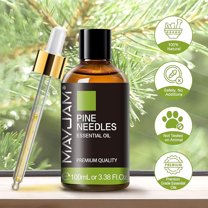 MAYJAM Pine Needles Essential Oil - Huge 3.38 Fl.oz - Premium Grade Essential Oils for Home Diffusers Skin Care - Pine Needles Oil for Soap Candle Making Scent