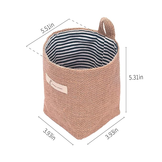4 Pack Wall Hanging Storage Bags Hanging Storage Bags Cotton Linen Storage Basket Foldable Wall Hanging Basket Family Organizer Box Decorative Bag (Color as Shown)3.93 * 3.93 * 5.31