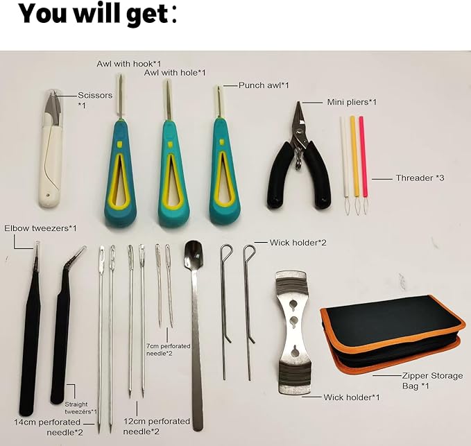 DIY Candle Making Supplies for Beginners with Organizer Bag,Candle Wick Punching and Insertion Tools for Candle Making,Candle Making Tools kit Including Punching Needle with Hook and Large Eye
