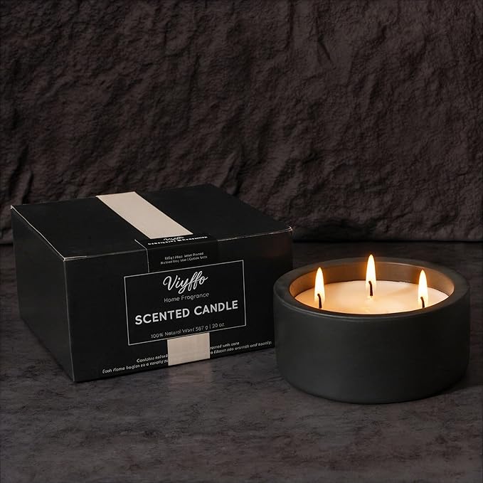 Viyffo 20oz Large Scented Candle – Eucalyptus & Rosemary, 3 Wick Non Toxic Soy Candle, Matte Black Ceramic Jar, Luxury Home Fragrance for Men, Elegant Spring Décor & Premium Birthday Gift
