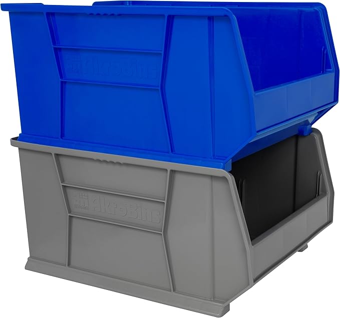 Akro-Mils 30289 Super-Size AkroBins Plastic Storage Bins, Space-Saving Stackable Bins for Garage, Classroom, Warehouse Organization, 24" L x 18" W x 12" H, Blue, 1-Pack