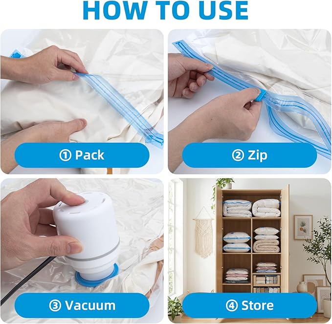 KMOSENIA Vacuum Storage Bags with Electric Pump, Vacuum Seal Bags, Space Saver Compression Bags for Clothing, Pillows, Blanket, Bedding Comforters, Travel Lugggage, 10 Combo