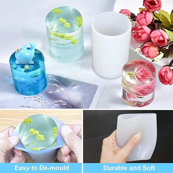 4 Pack Round Candle Resin & Chocolate Silicone Mold - 3D Cylinder & Handmade Candle & Soap Mold
