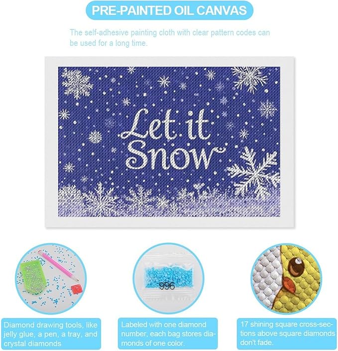 AIVKIEJK Diamond Painting Kits for Adults - Festive Snowflake Christmas Let It Snow Painting DIY 5D Full Drill Diamond Dots Paintings with Diamonds Gem Art and Crafts Home Decor 8"x12"