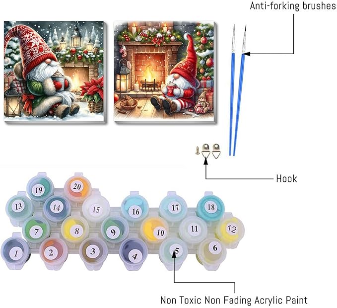 NEGEKFKX 2 Pack Gnome Paint by Numbers Kit for Adults Beginner with Framed,Christmas Easy Adult Paint by Number Kits on Canvas DIY Painting for Beginners Art by Numbers for Home Wall Decor 10x10 Inch