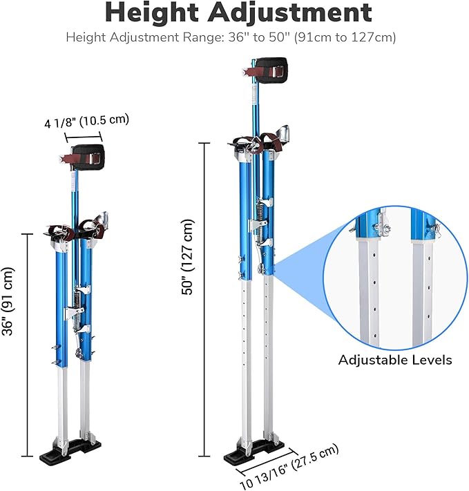 Yescom Drywall Stilts 36" - 50" Adjustable Aluminum Drywall Tools with Comfort Leg Pads for Sheetrock Painting Parade Costume Cleaning String Light Decor - Blue