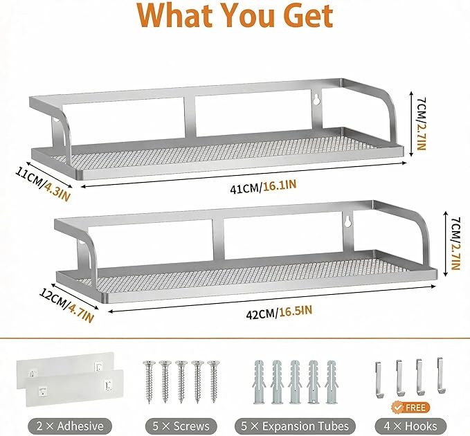 PUSDON Metal Wall Hanging Basket 2 Packs DIY Suitable for Multiple Scenes - Large Silver Grey Hollowout