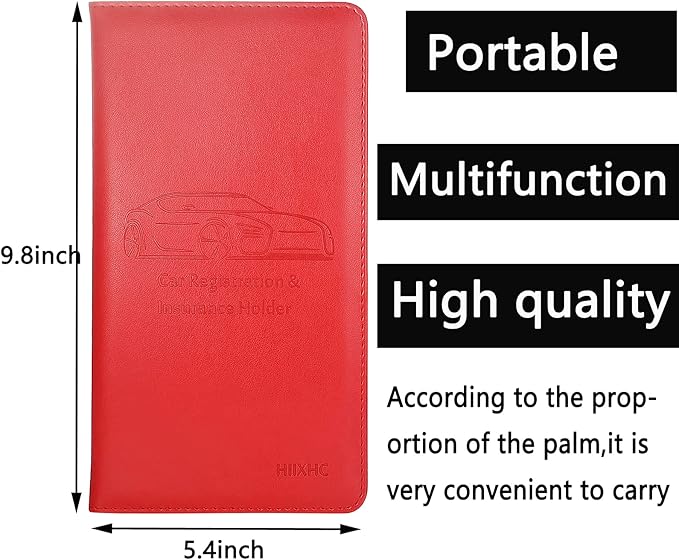 HIIXHC Car Registration and Insurance Card Holder - Leather Vehicle Glove Box Automobile Documents Paperwork Wallet Case Organizer for ID, Driver's License, Key Contact Information Cards