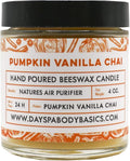 Pumpkin Vanilla Chai Hand-Poured Beeswax Candle - All-Natural, Cotton Braided Wick, Chemical Free, Smokeless, Cleans Air, Non-Toxic, Non-Polluting, Non-Allergenic, Made in USA