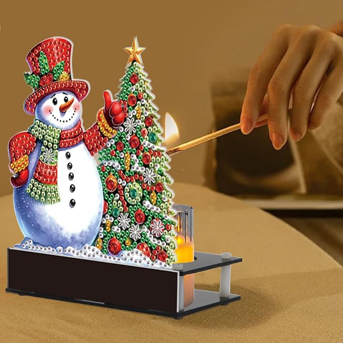 Diamond Painting Taper Candle Holders 12x11cm Candlestick Holders Centerpieces Candlestick Holders Candle Stick Holders for Home Decoration Party Housewarming Gifts Christmas Snowman
